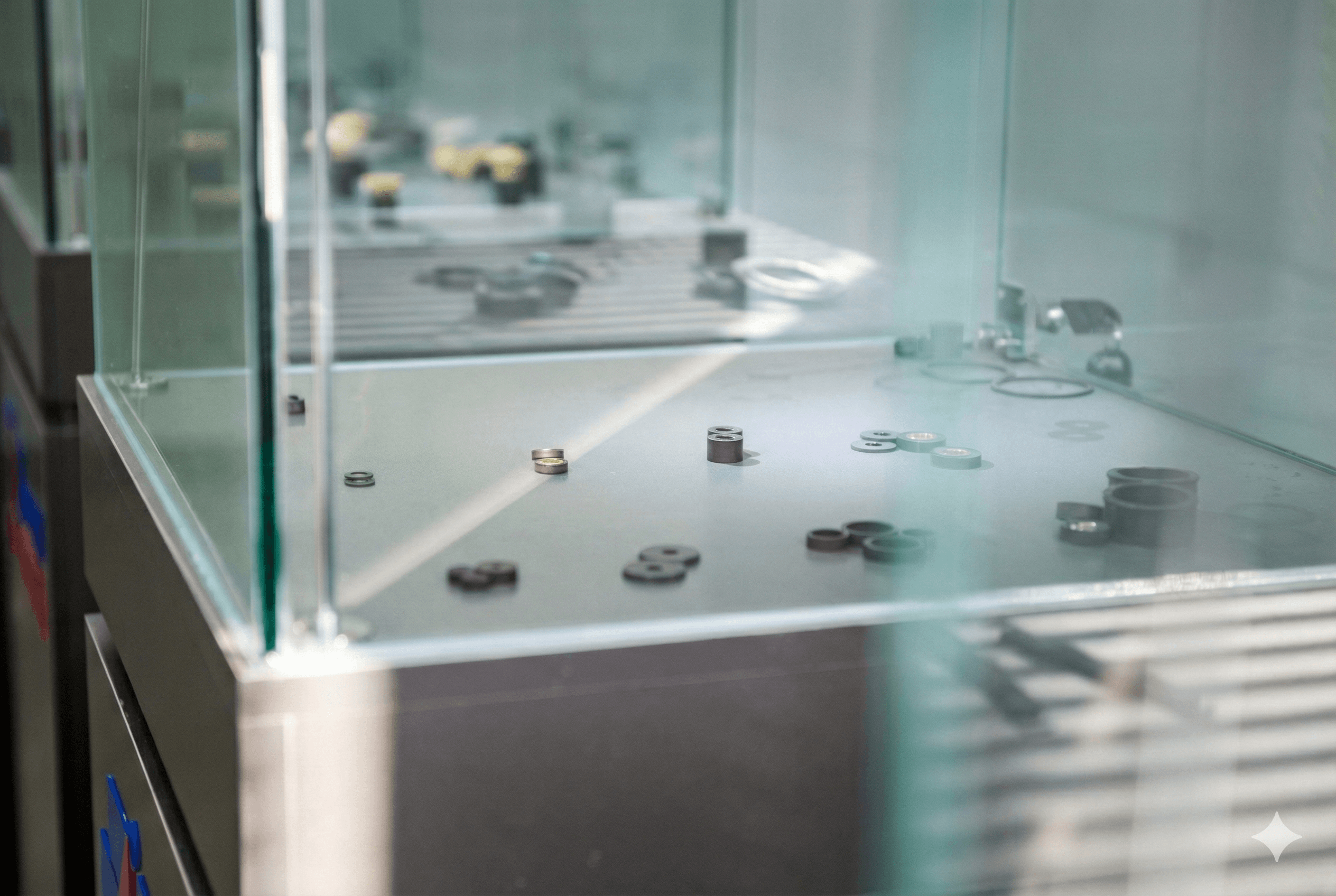 Custom neodymium magnet samples on a Mainrich inspection bench