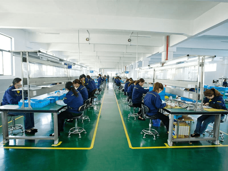 Assembly line stations at a network plant