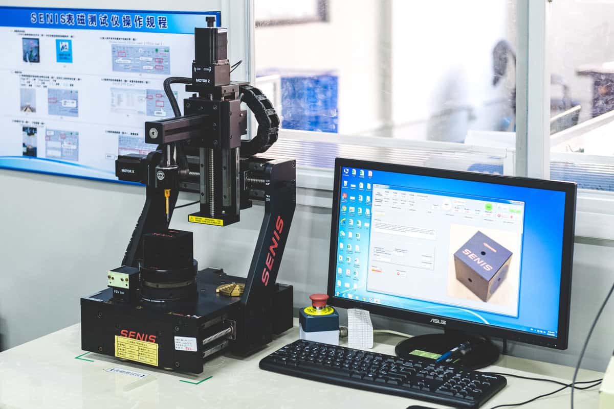 Surface field mapping station measuring finished magnets at a network test lab