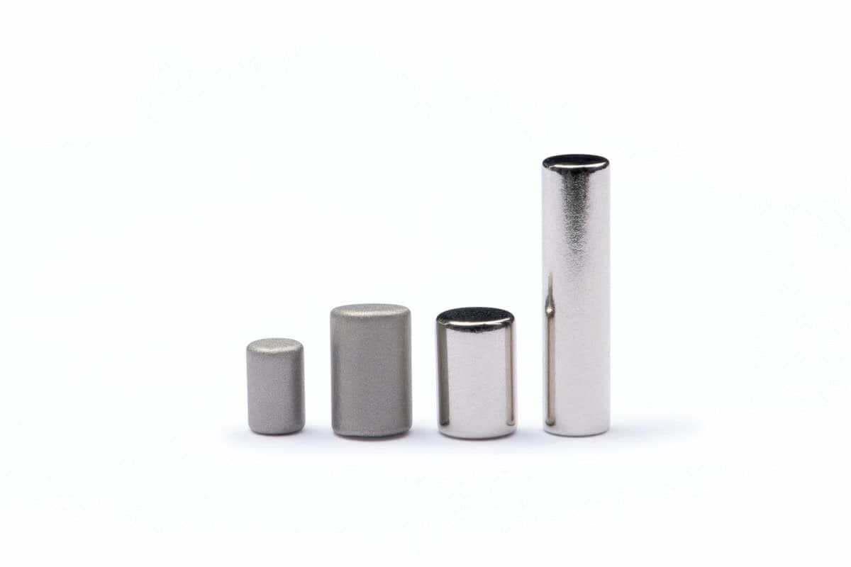 Finished sintered neodymium magnets in several cylindrical sizes and coatings